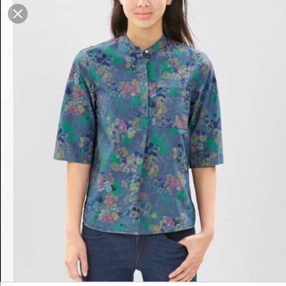Gap blue floral Chambray pullover tunic XS - Picture 1 of 6